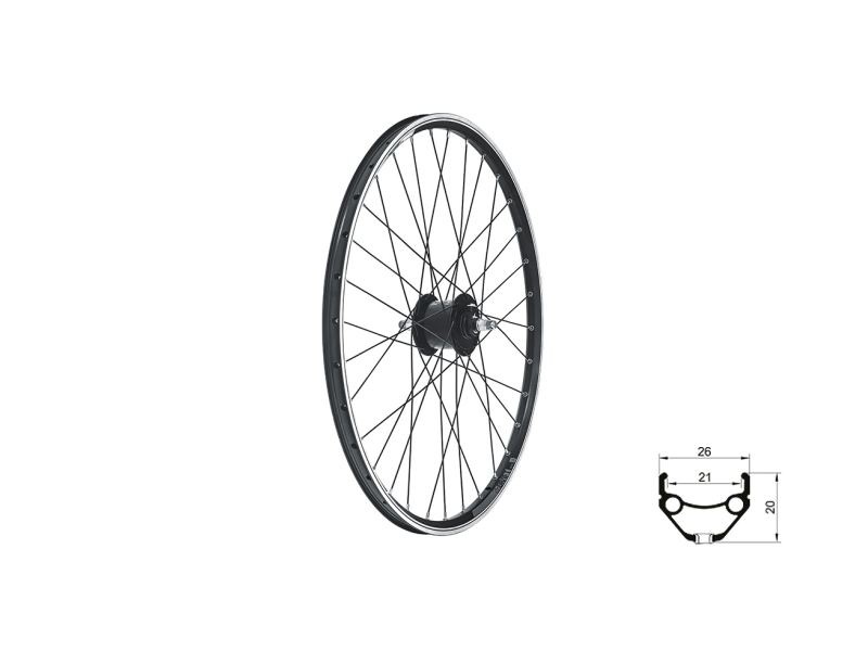 Zapletené koleso predné KLS DRAFT Dynamo V-brake, 26", black